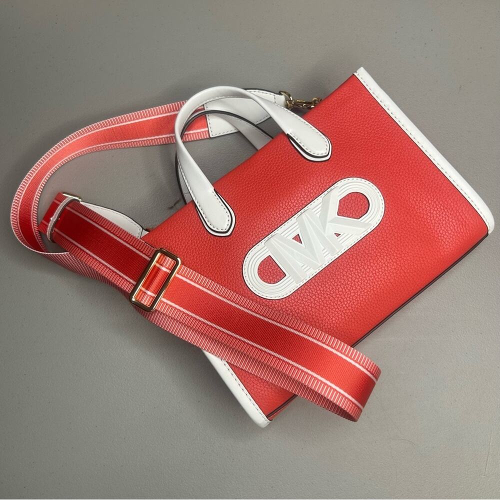 Michael Kors Gigi Small MK Embossed Coral Leather Messenger Bag Tote Purse NWT